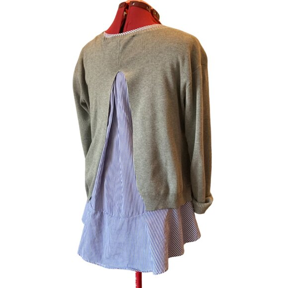 ENGLISH FACTORY - 2 pcs layered sweater  Gray knit Peplum blue white under Small - Picture 6 of 11